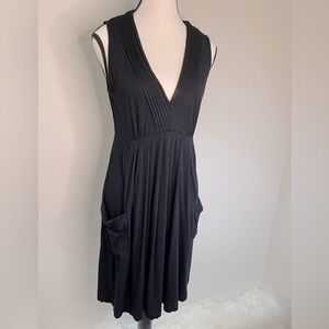 Calvin Klein Womens Casual Vneck Pleated Jersey Dress. Black. Size 6 EUC
